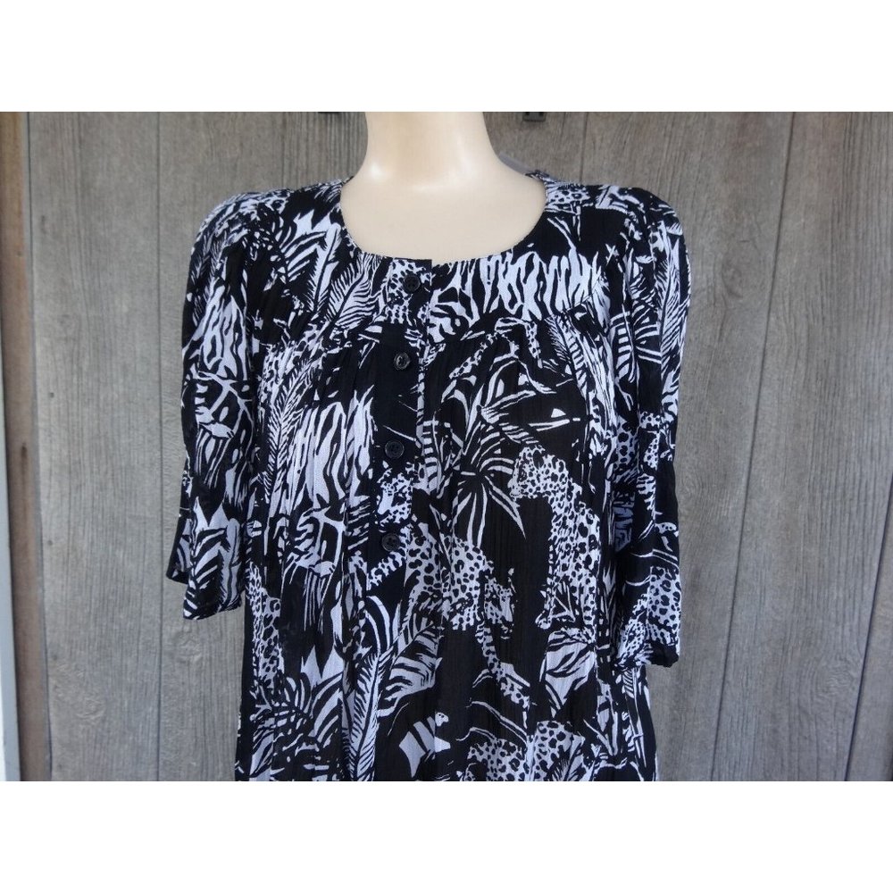 Go Softly Patio Dress S Crinkled Safari Animals Black White Zebra Tiger Cheetah